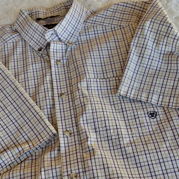 Ariat Pro Series Plaid Brown Tan Button-Down Short Sleeve Shirt Men Size X-Large - Picture 9 of 16